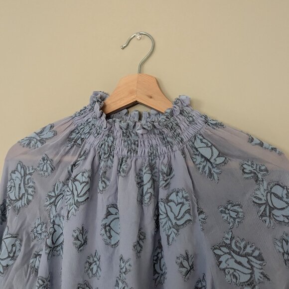 Rebecca Taylor Floral-print Mocknecktop In Silverbird Size 8 - Picture 5 of 8